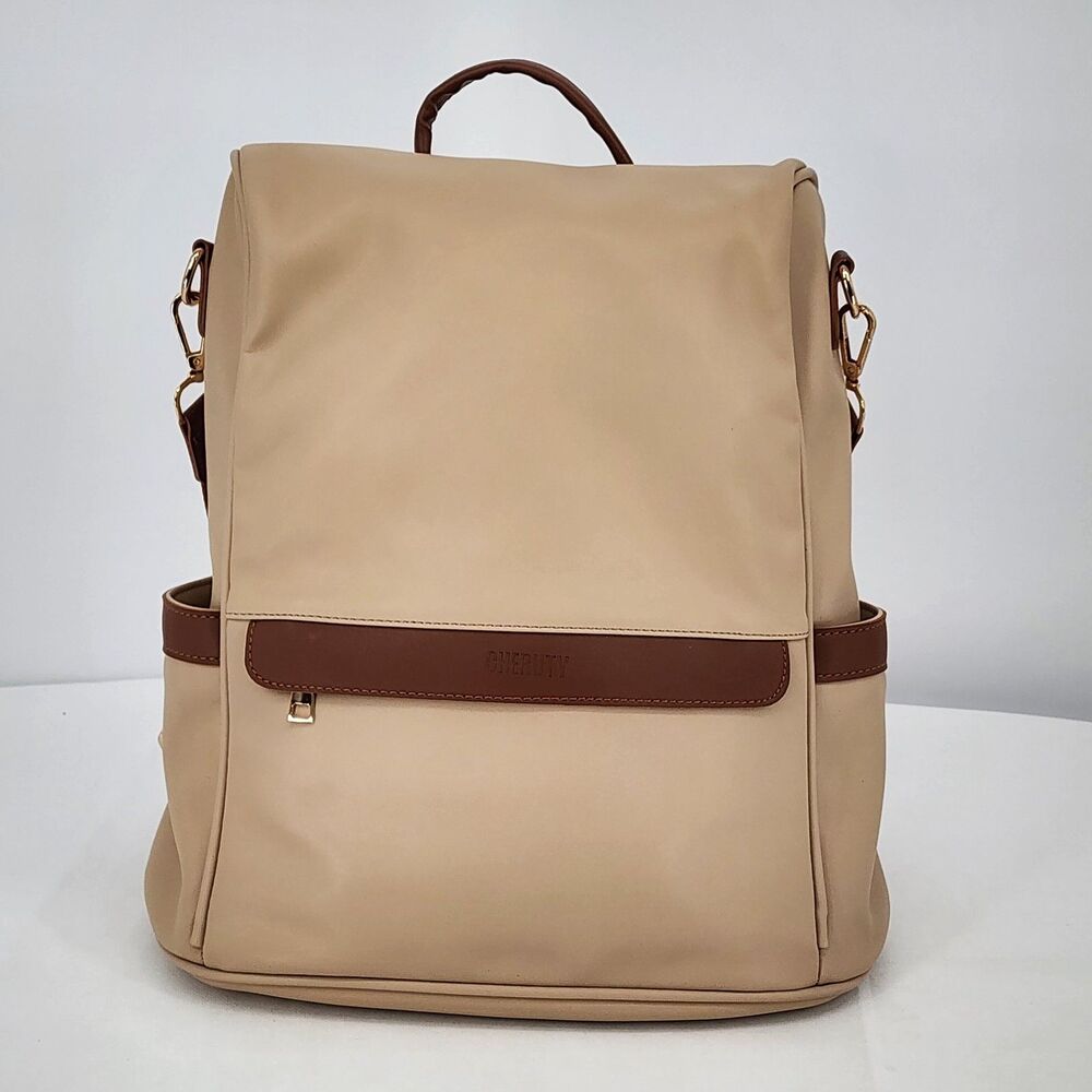 Cheruty Anti-Theft Tan Faux Leather Convertible Backpack